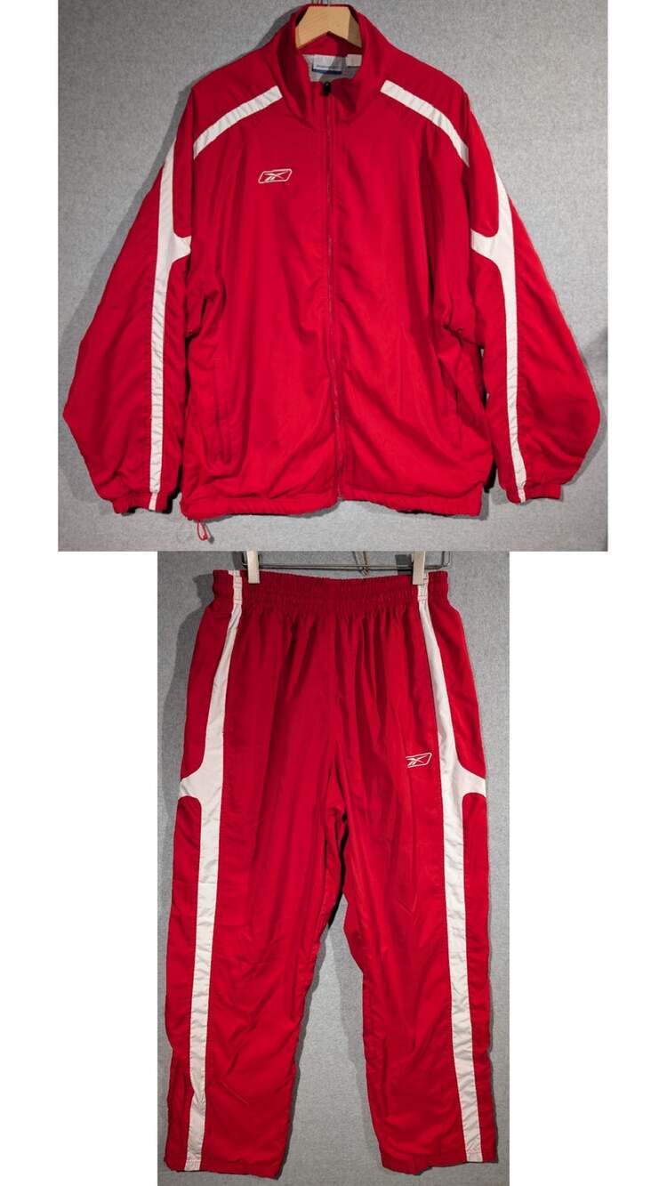 VTG 00s Reebok Red Track Suit Jacket & Pants Set Cotton/Poly/Nylon - Large - Y2K